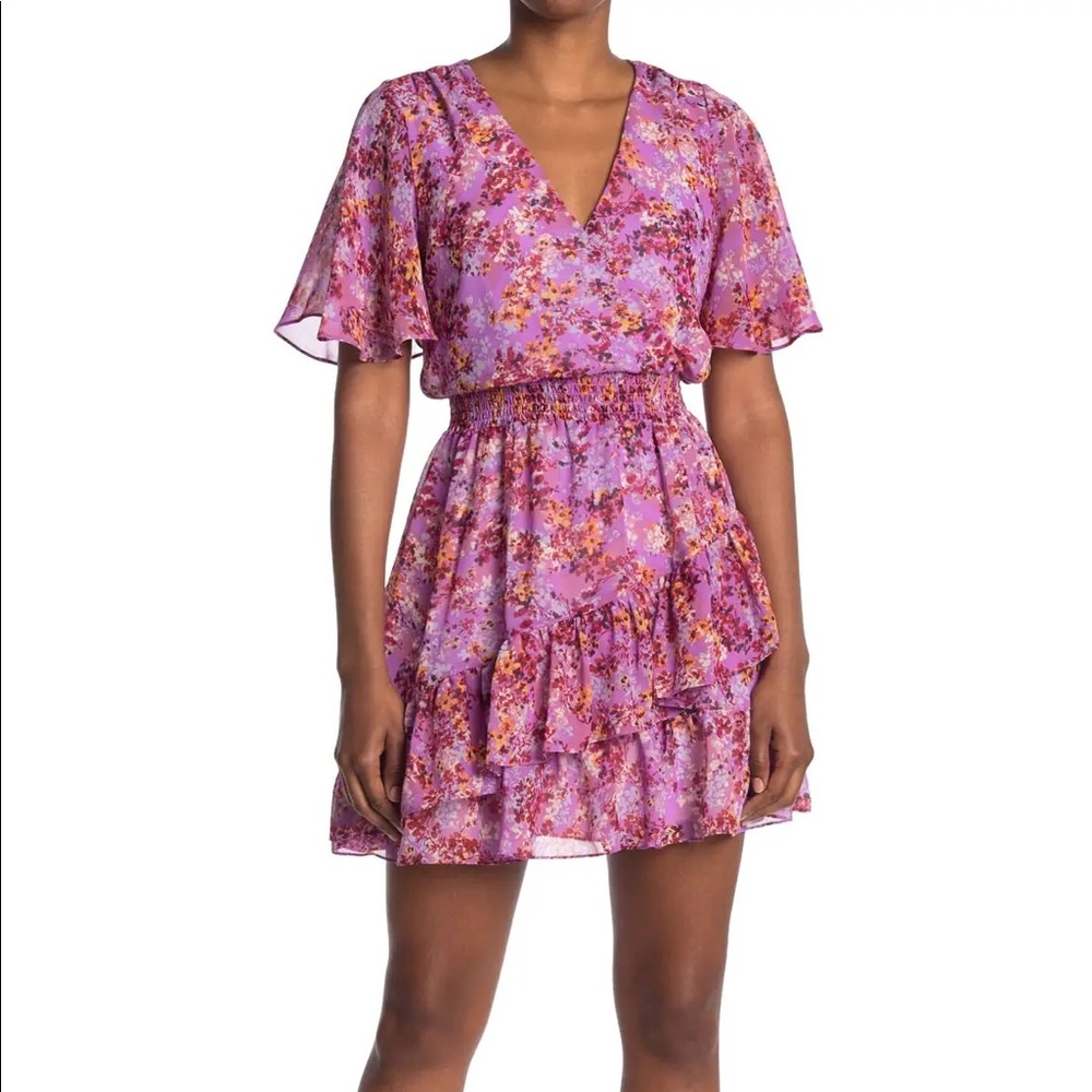 Pink Floral Tiered Smocked Waist Mini Dress